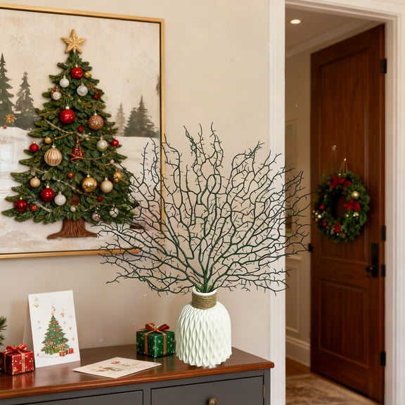Artificial Coral Branches,Set of 2 Large Peacock Coral Branches for Home Decoration, Simulation Tree Branch, Dry Plant Twigs for Vase Filler, Living Room Decoration(Green)