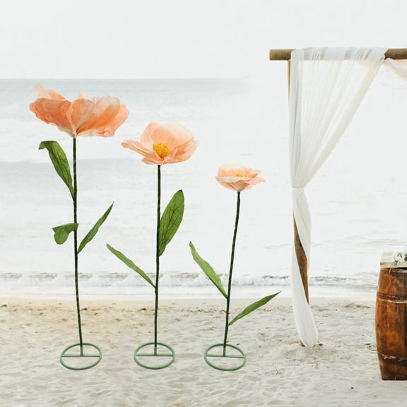 Artificial Corn Poppy Set, 3-Piece Champagne Fiber Paper Flowers with Bendable Stems, 31.4-70.8in Heights, Ideal for Wedding Decor