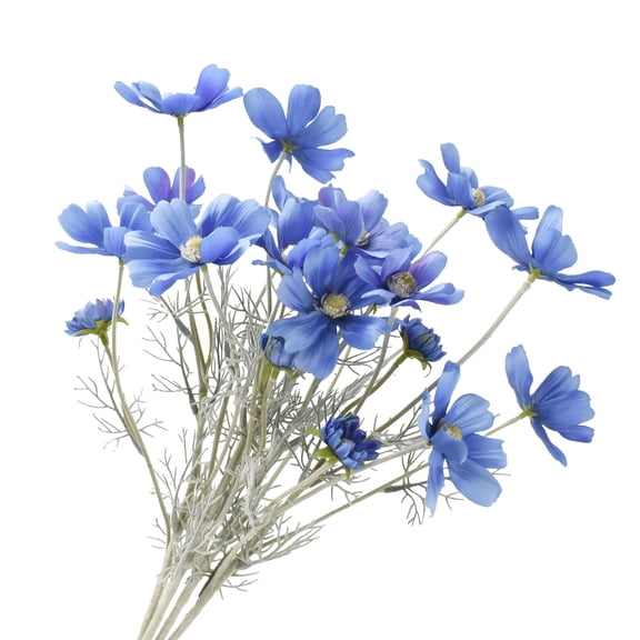 Artificial Cosmos Flowers Faux Silk Wedding Table Centerpiece 4 Stems Dark Blue