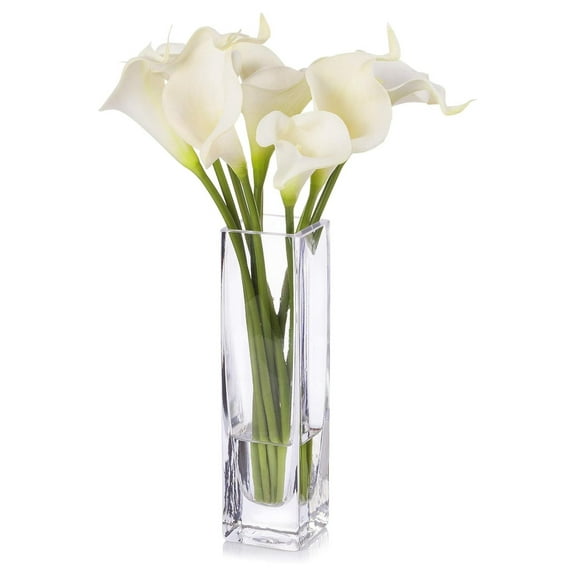 Artificial Cream Real Touch Calla Lily Flower Arrangement in Clear Glass Vase with Faux Water for Home Wedding Decor