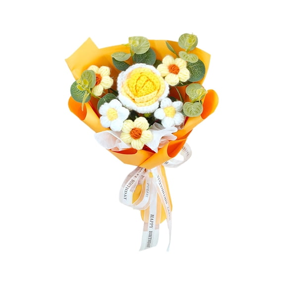 Artificial Crochet Flower Bouquet Handmade Knitted Fake Blooms for Teacher's Day Gift