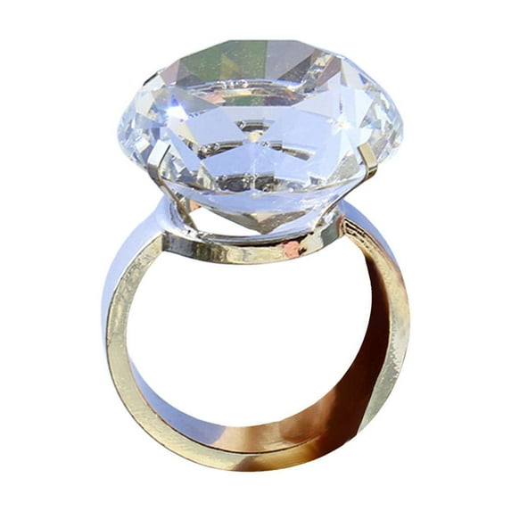 Artificial Crystal Large Fake Diamond Ring Funny Birthday Gift, Proposal & Wedding Procession Accessory with Velvet Jewelry Box