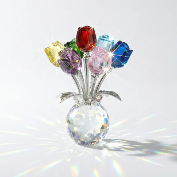 Artificial Crystal Rose Bouquet - Memorial Day Sale, Class of 2026 Graduation Gift, Bedroom & Living Room Decor, Outdoor Decorative Artificial Flowers,Seven-Colored Rose Crystal Flower