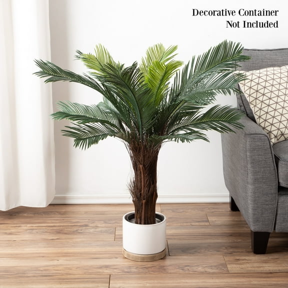 Artificial Cycas Palm Tree- 3-Foot Potted Faux Plant- by Pure Garden