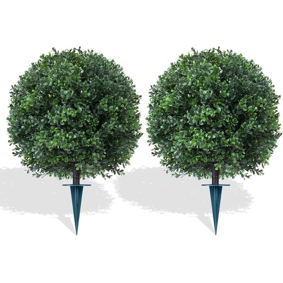 Artificial Cypress Topiary Tree with Ground Spike, Set of 2 Artificial Shrub Bushes, Fake Evergreen Tree for Porch, Artificial Plants for Outdoor Planters Indoor UV Resistant