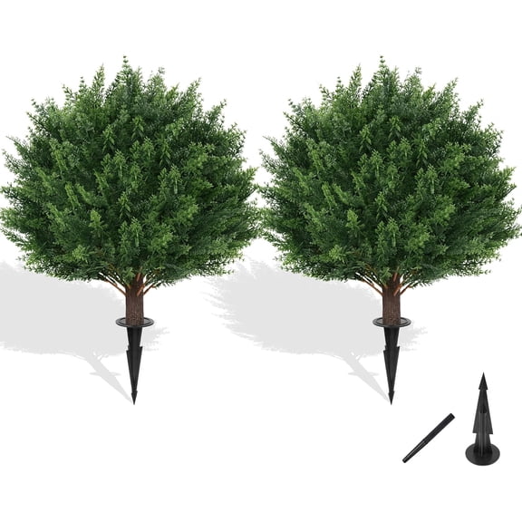 Artificial Cypress Topiary Tree with Ground Spike Set of 2 Cedar Ball