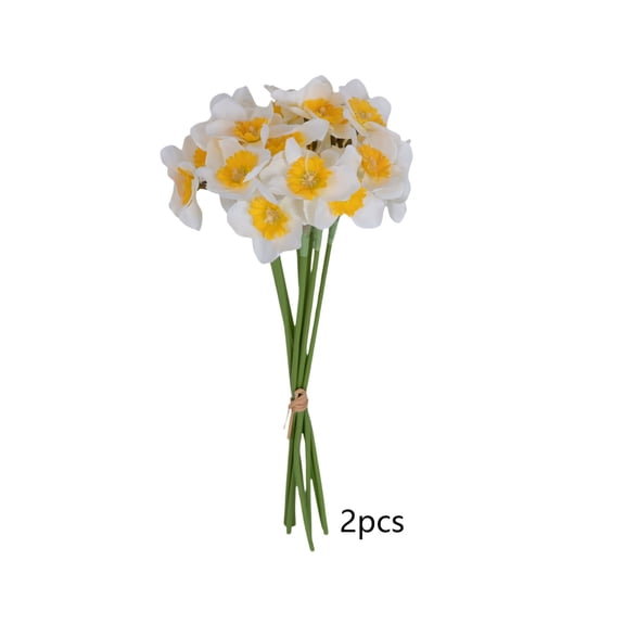 Artificial Daffodil Bouquet 2 Pieces Beige Plastic Faux Flowers For Home Decor Table Centerpiece