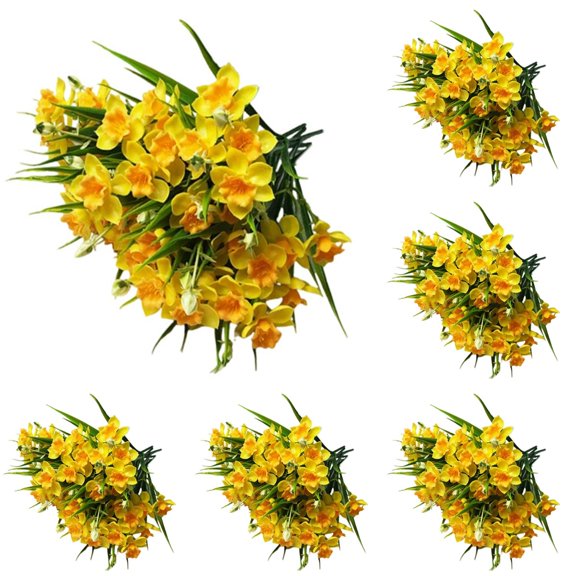Artificial Daffodil Flowers, 14.5 Inch Yellow Silk Bouquet, Realistic Spring Flower Arrangement for Indoor Outdoor Home Garden Wedding Easter Decor (No Vase)