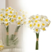Artificial Daffodil Flowers 15.8 Inches Narcissus Spring Flower Fake Silk Flower Arrangement for Home Wedding Decor White, 6