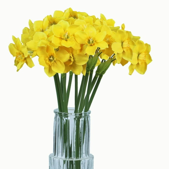 Artificial Daffodil Flowers 15.8 Inches Narcissus Spring Flower Fake Silk Flower Arrangement for Home Wedding Decor (Yellow, 12)