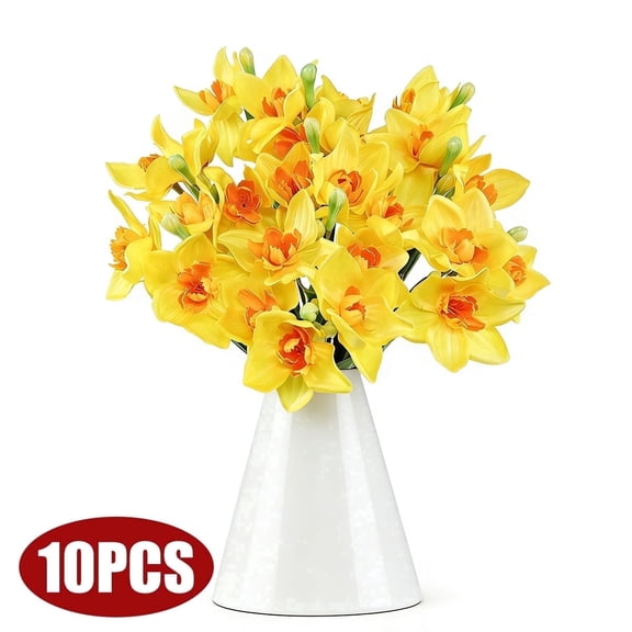 Artificial Daffodil Flowers - Fake Silk Daffodil Flower Arrangement for Summer fall Indoor Outdoor Home Wedding Decor,17.7 Inch,10 Pcs