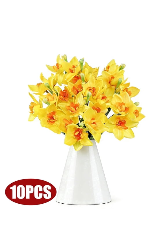 Artificial Daffodil Flowers - Fake Silk Daffodil Flower Arrangement for Summer Indoor Outdoor Home Wedding Decor,17.7 Inch,10 Pcs