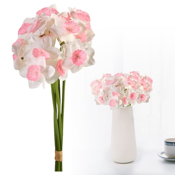 Artificial Daffodil Flowers Bouquet - Light Pink Spring Table Centerpiece - Realistic Home Decor for Wedding, Office & Dining Room