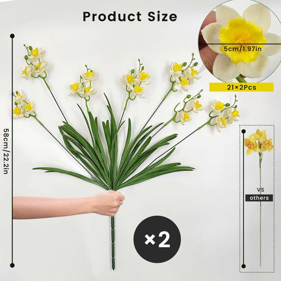 Artificial Daffodils 2 Bunches 42 Blooms 58cm Long Stem Faux Flowers for Home Garden Wedding Party Easter Decorations