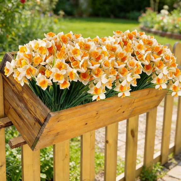 Artificial Daffodils 7 Stems Silk Flower Arrangement for Wedding Decor Living Room Display Spring Home Decor 14.17 Inch Fake Daffodil Bouquet for Table Centerpiece Office Kitchen Holiday
