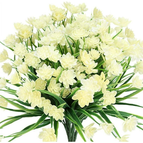 Artificial Daffodils Fake Large Flowers, 4 Bundles Orange UV Resistant Faux Greenery Foliage Plants Shrubs for Garden, Wedding, Outside Hanging Planter, Farmhouse Indoor Outdoor Decor