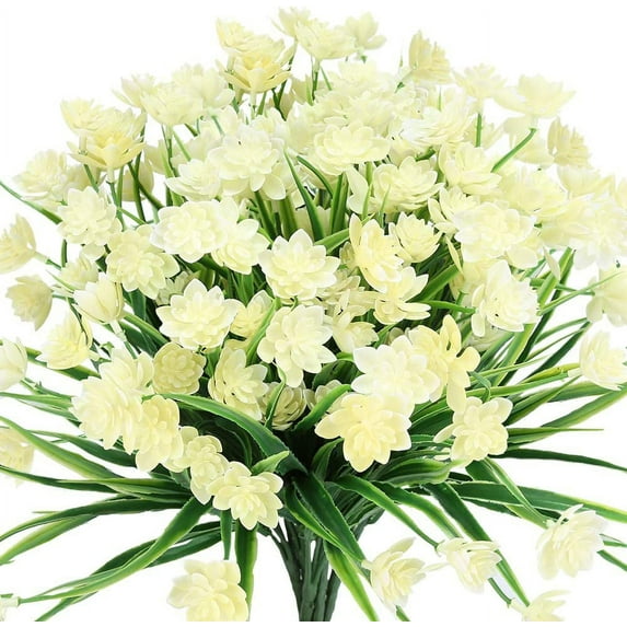 Artificial Daffodils Fake Large Flowers, 4 Bundles Orange UV Resistant Faux Greenery Foliage Plants Shrubs for Garden, Wedding, Outside Hanging Planter, Farmhouse Indoor Outdoor Decor