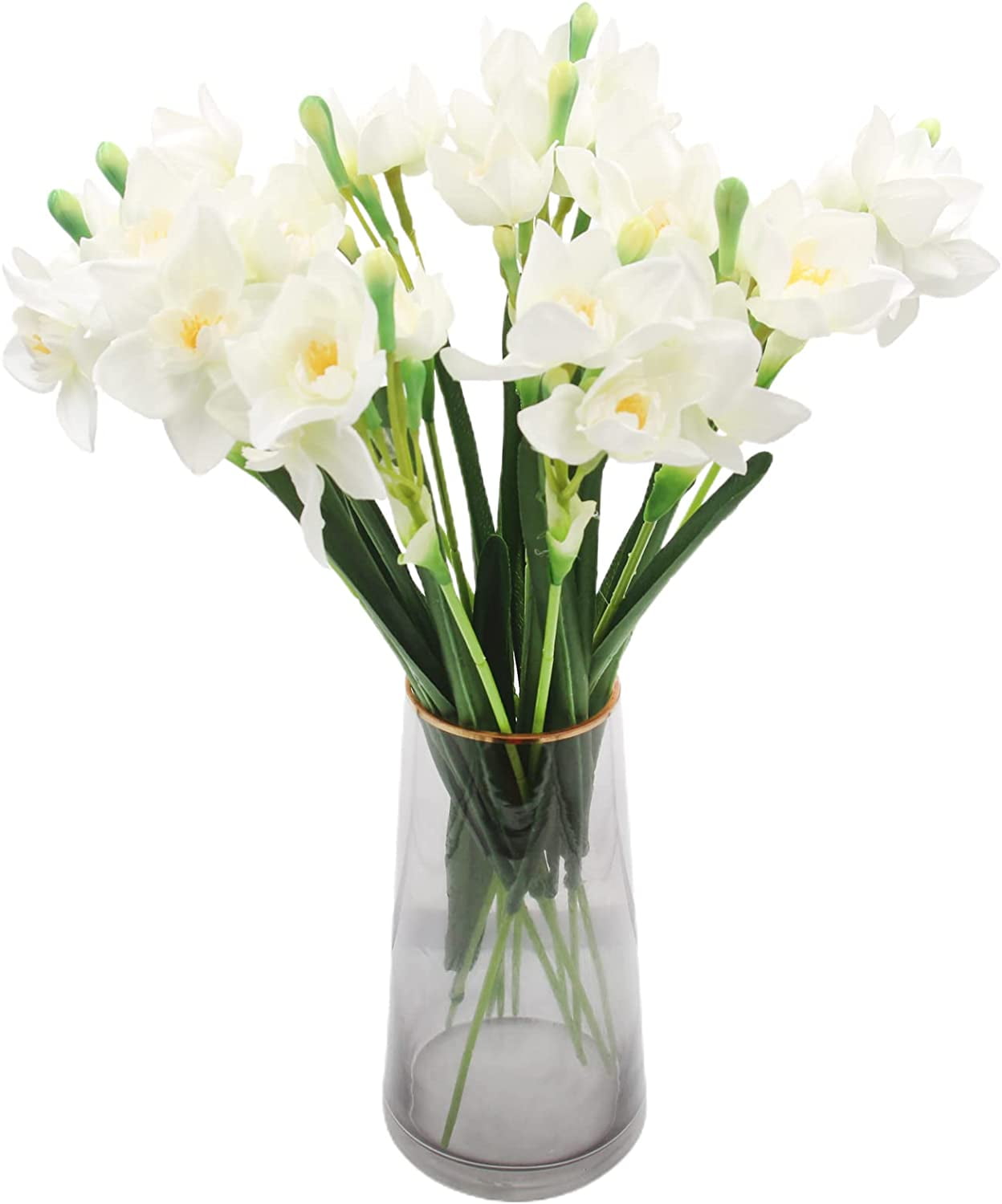 Artificial Daffodils Flowers White Narcissus Spring Flower Fake Silk Flower Arrangement for Home Wedding Outdoor Front Door Decor (, White)