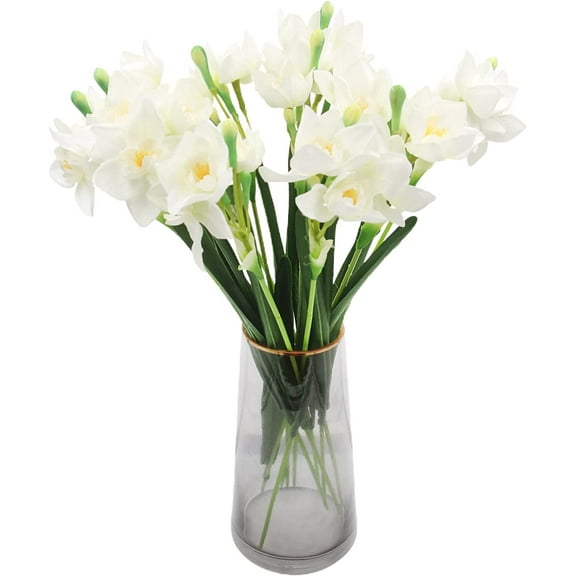 Artificial Daffodils Flowers White Narcissus Spring Flower Fake Silk Flower Arrangement for Home Wedding Outdoor Front Door Decor (, White)