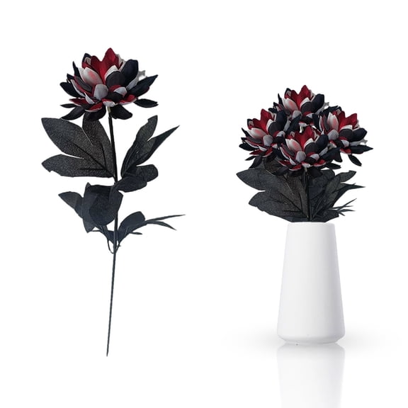 Artificial Dahlia Flowers,1 Pack Gothic Dead Flowers with Long Stems,Silk Flower for Halloween Wedding Decor,Floral Arrangements(Black White Red)