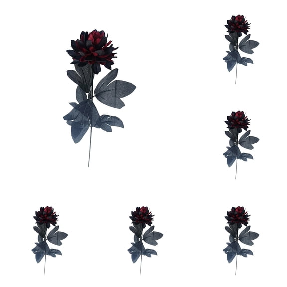 Artificial Dahlia Flowers, 12 Pack Gothic Dead Flowers with Long Stems, Dark Red Silk Flower for Halloween Wedding Decor, Spooky Centerpieces, Halloween Floral Arrangements, 14.96 Inches