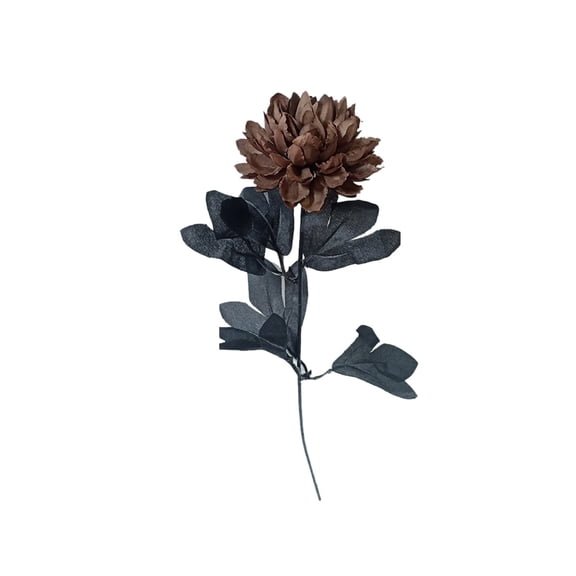 Artificial Dahlia Flowers, 15 inch Gothic Dead Flowers with Long Stems, Silk Flowers for Wedding Decoration, Spooky Centerpieces, Brown