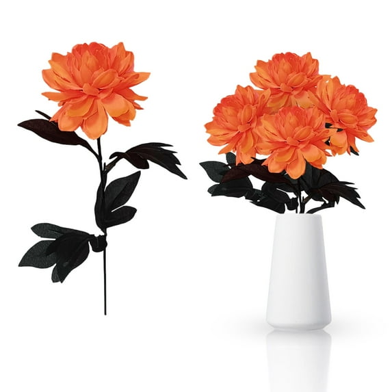 Artificial Dahlia Flowers, 1Pcs Gothic Dead Flowers with Long Stems, Black-White-Red Silk Flower for Halloween Wedding Decor, Spooky Centerpieces, Halloween Floral Arrangements (D, 14.96Inch)