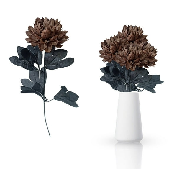 Artificial Dahlia Flowers, 1Pcs Gothic Dead Flowers with Long Stems, Brown Silk Flower for Halloween Wedding Decor, Spooky Centerpieces, Halloween Floral Arrangements (E, 14.96Inch)