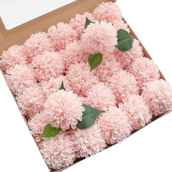 Artificial Dahlia Flowers 25pcs Real Looking Blush Foam Fake Roses with Stems for DIY Wedding Bouquets Pink Bridal Shower Centerpieces Floral Arrangements Party Tables Home Decoration