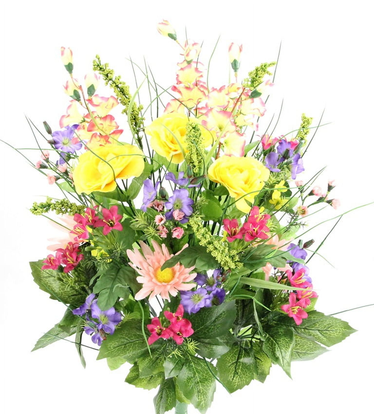 Vibrant Mixed Artificial Flower Arrangement in Yellow, Pink, and Purple