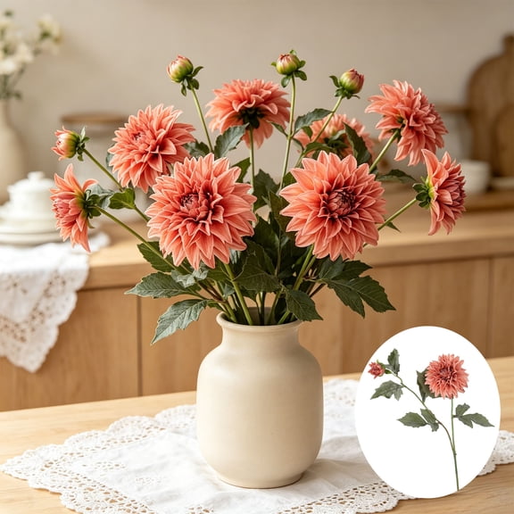 Artificial Dahlia Stems, 26-Inch Faux Silk Fall Floral Picks for Vase and Thanksgiving Centerpiece