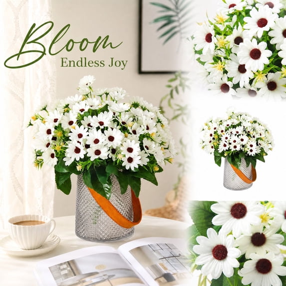 Artificial Daisies Bouquet with Green Leaves, Fake Flowers for Home Decoration, Fall Living Room Decor 1 Set