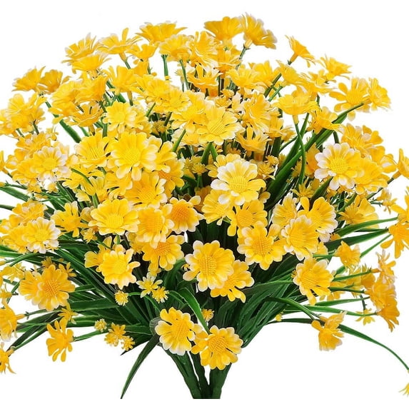 Artificial Daisies Flowers Outdoor UV Resistant 4 Bundles Fake Foliage Greenery Faux Plants Shrubs Plastic Bushes for Window Box Hanging Planter Farmhouse Indoor Outside Decor(White)