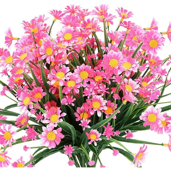 Artificial Daisies Flowers Outdoor UV Resistant 4 Bundles Fake Greenery Faux Plants Shrubs Bushes for Indoor Outside Decor(Pink)