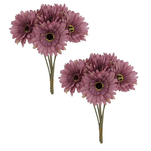 Artificial Daisies, Gerbera Daisy Flowers, 2-Piece Faux Silk Blooms with Flexible Stems for Home Displays