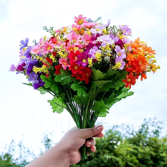 Artificial Daisy Bouquet - Plastic Memorial Flowers for Cemetery, Window Box, Home Table & Garden Decor - E
