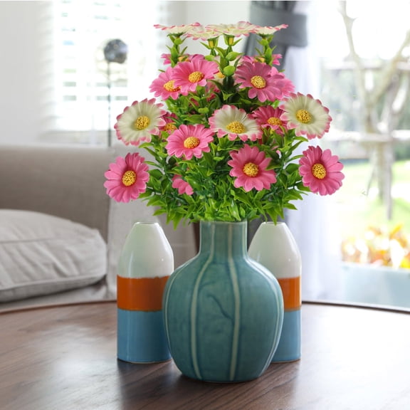 Artificial Daisy Bouquet,Realistic Silk Faux Daisy Bush with Bendable Stems,Fake Wildflowers for Indoor Outdoor Decor,Low Maintenance Greenery for Wedding Centerpieces,Home Living Room