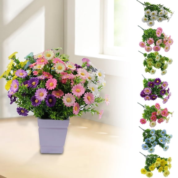 Artificial Daisy Flower, Realistic Silk Cemetery Memorial Bouquet for Hanging Window Box Home Table Decor, Single Stem Yellow