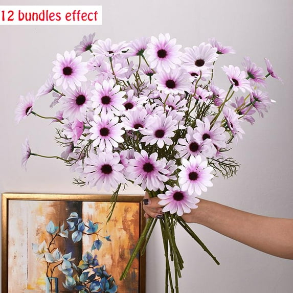 Artificial Daisy Flowers Fake Gerber Daisy Silk Bouquets 1 Bouquet with 5 Heads Daisy Pastoral Style for Home Garden Window Wedding Indoor Outside Decoration