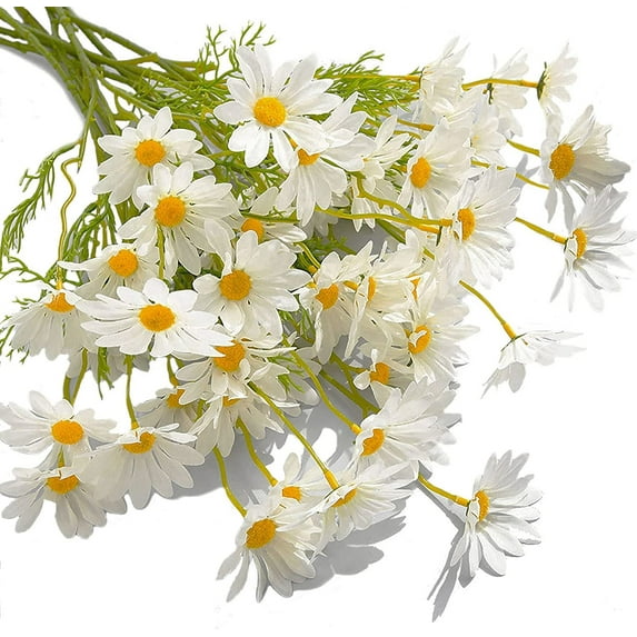 Artificial Daisy Flowers Fake Gerber Daisy Silk Bouquets Pastoral Style for Home Garden Window Wedding Indoor Outside Decoration, White, 12 Bundles
