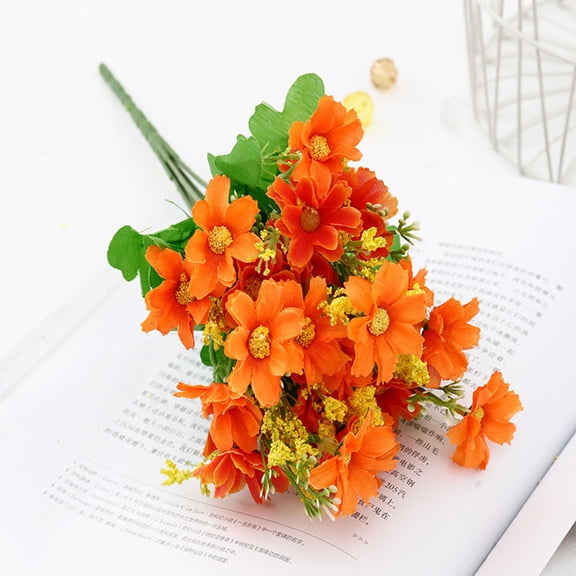 Artificial Daisy Flowers Fake Orange Daisies Pack of 2 Faux Floral Stems for Vase Home Decor Wedding Centerpieces Outdoor Porch Arrangements