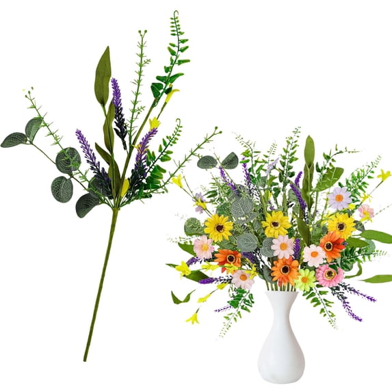 Artificial Daisy Flowers Fake Spring Flowers Colorful Flowers Fake Wildflowers Bouquet for Home Indoor Table Vase Wedding Party Decor (Purple,14in)