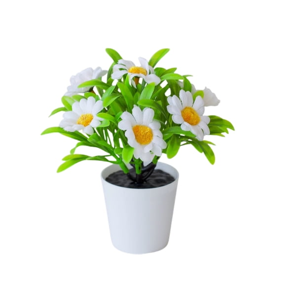 Artificial Daisy Flowers in Pot, Silk Bonsai for Home Decor Indoor, Tabletop Centerpiece for Office Desk, Table, and Shelf Decoration, Daisy with White Pot