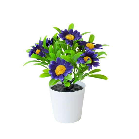 Artificial Daisy Flowers in Pot, Silk Bonsai for Home Decor Indoor, Tabletop Centerpiece for Office Desk, Table, and Shelf Decoration, Daisy with White Pot