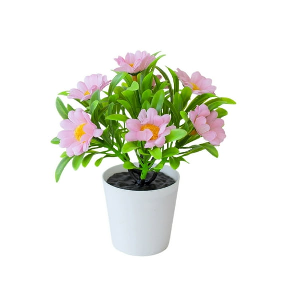 Artificial Daisy Flowers in Pot, Silk Bonsai for Home Decor Indoor, Tabletop Centerpiece for Office Desk, Table, and Shelf Decoration, Daisy with White Pot