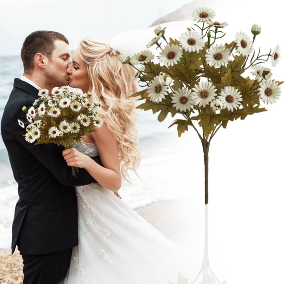 Artificial Daisy Flowers with Stems, 13.39 inch Fake Chamomile Bouquet, Wedding Floral Stem, Rustic Home Decor, Party Table Arrangement, Outdoor Faux Floral Spray for Vase Centerpiece, Fall Decor