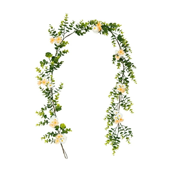 Artificial Daisy Garland with Eucalyptus – 70.8 Inch Faux Greenery Vine with White & Yellow Flowers | Realistic Floral Decor for Wedding, Mantel, Table & Home