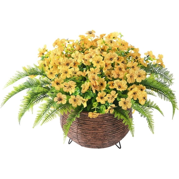 Artificial Daisy for Home Office Table Garden Decor, Daisy in with Hand-Woven Basket, Artificial Daisy Flower Arrangement, Fake Daisy in Baskets (Multicolor)