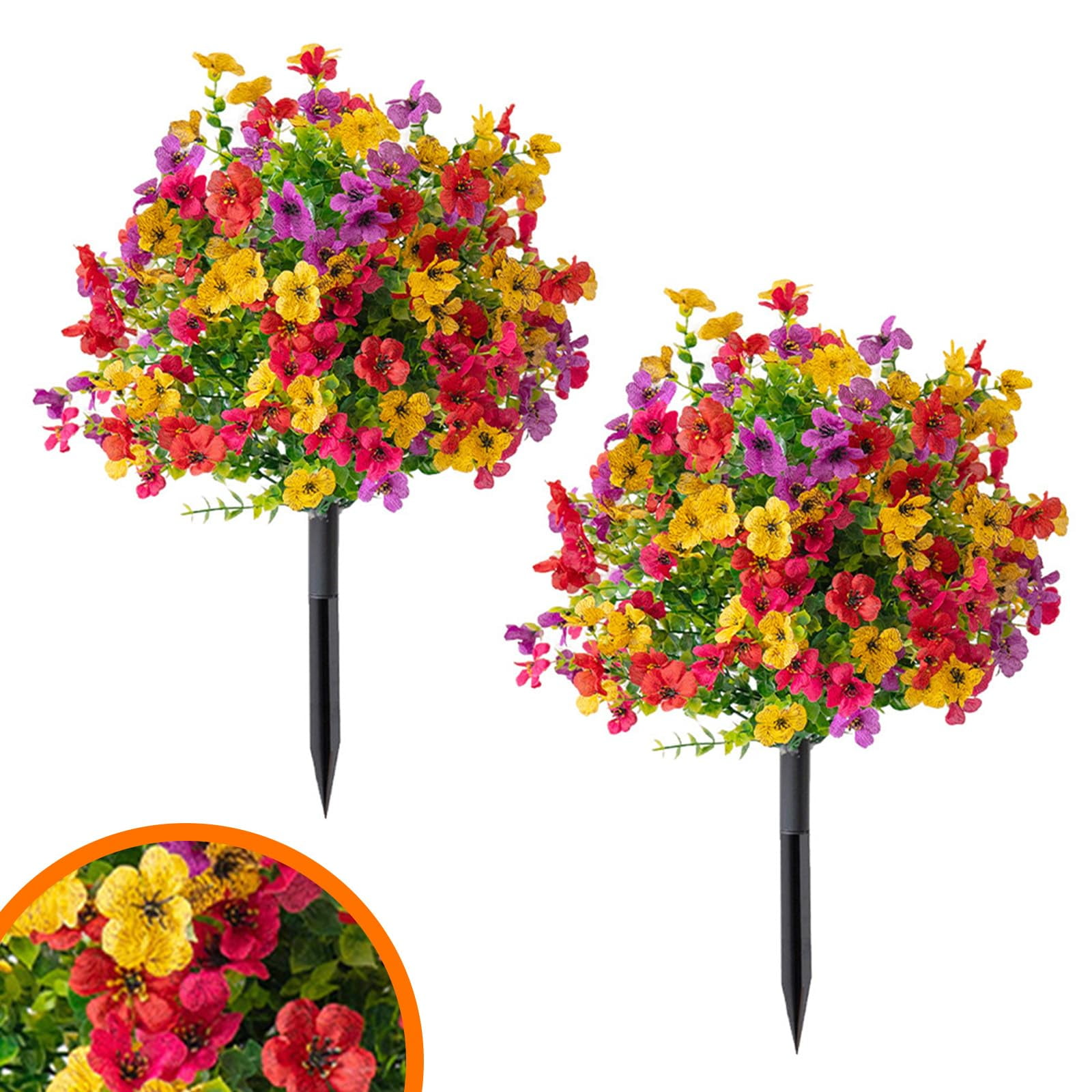 Artificial Daisy Topiary Ball Trees, 2 Set of 20.1'' Silk UV Colorful Resistant Realistic Faux Flowers with Ground Spike, Fake Plants for Planter Porch Patio Yard Garden