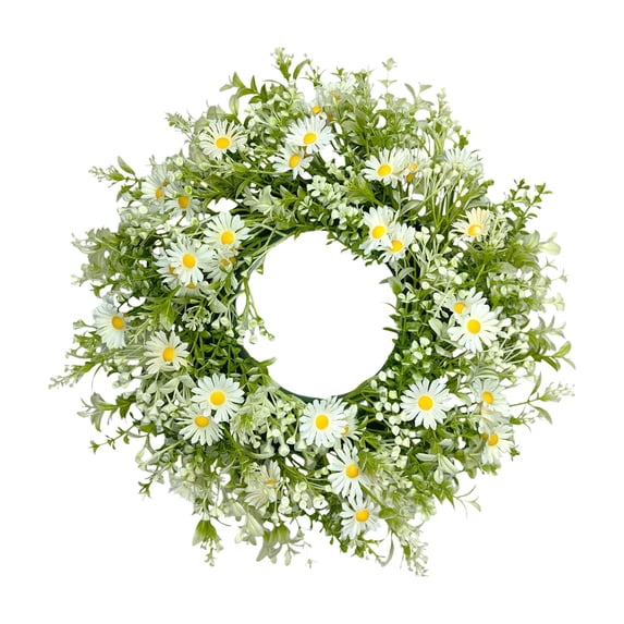 Artificial Daisy Wreath 12 6Inch Realistic Spring Floral Wreath With Greenery For Front Door Wall And Home Decor